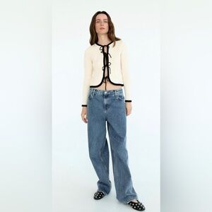 cream black bow cardigan